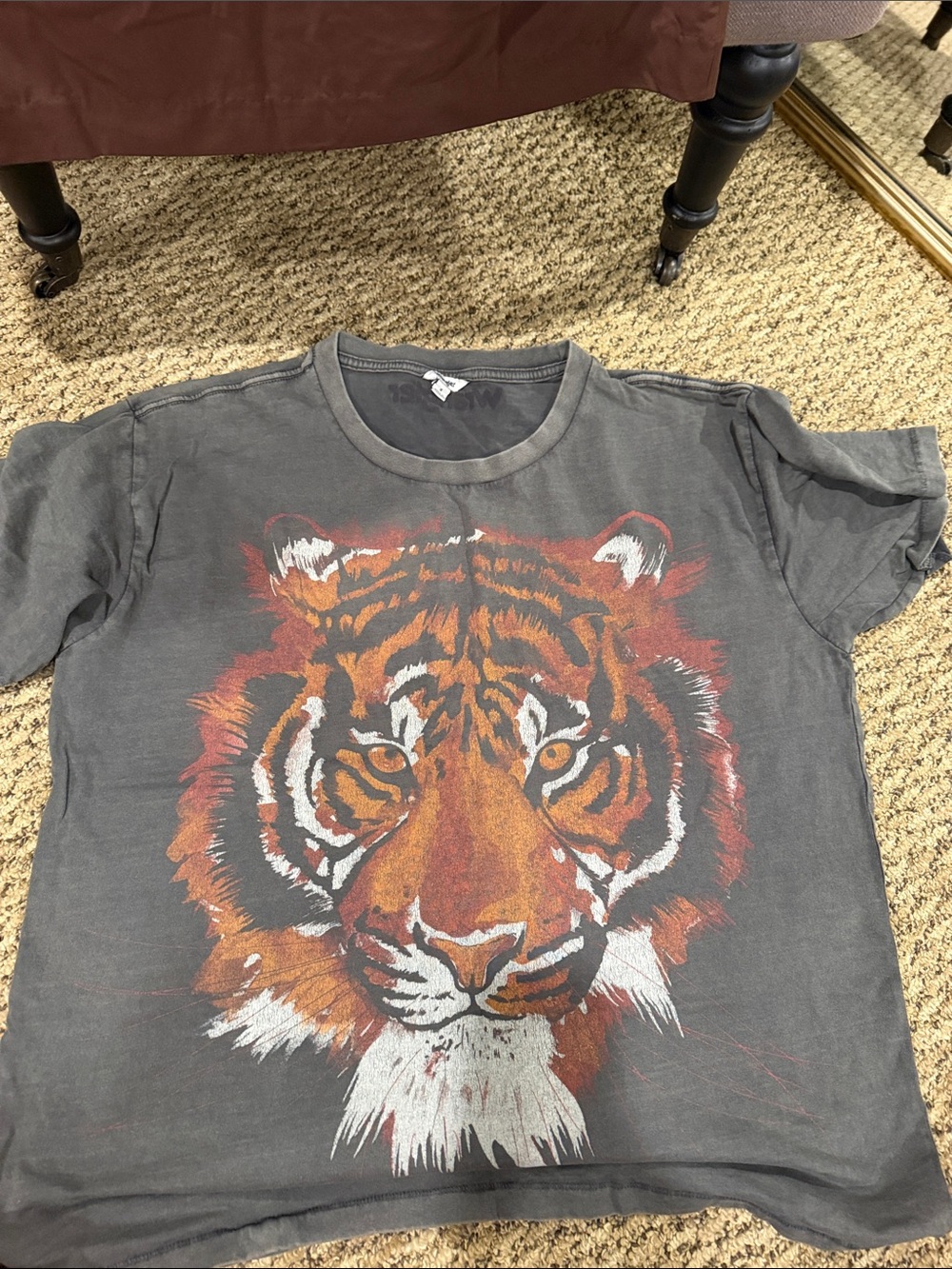 Wrangler Gray Tee with Large Orange Tiger Graphic- oversized